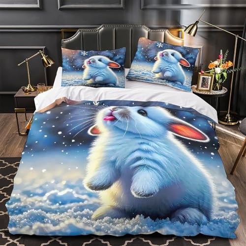 TDSNKAVHB Kaninchen3D-Druck Bett-Set Raumdekoration Weiche Mikrofaser SchneeVerstecktem Reißverschluss Und Kissenbezügen Für Jungen Und MädchenDouble（200x200cm） von TDSNKAVHB