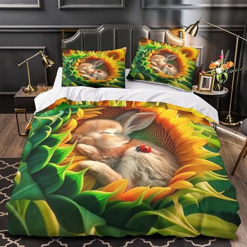 TDSNKAVHB Kaninchen3D-Druck Bettdeckenbezug Raumdekoration Mikrofaser Mit gemütlichVerstecktem Reißverschluss Und Kissenhüllen Für Jungen Und MädchenKing（220x240cm） von TDSNKAVHB