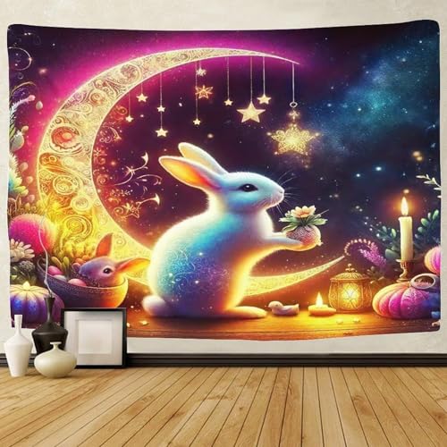 TDSNKAVHB Kaninchen3D-Wandteppiche Für Kinder Und Erwachsene Mondfür Schlafzimmer Home Decor Hintergrund Für Wohnzimmer180cmx230cm von TDSNKAVHB