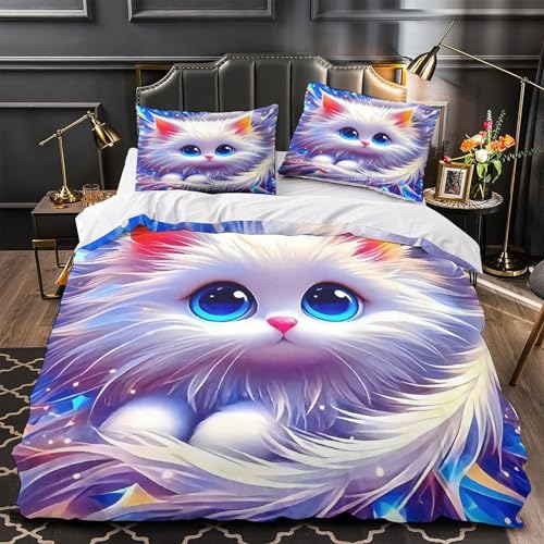 TDSNKAVHB Katze3D-Druck Bett-Set Raumdekoration Mikrofaser Mit Nettes HaustierVerstecktem Reißverschluss Und Kissenhüllen Für Jungen Und MädchenDouble（200x200cm） von TDSNKAVHB