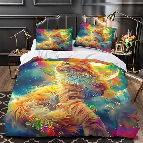 TDSNKAVHB Katze3D-Druck Bett-Set Raumdekoration Weiche Mikrofaser MondVerstecktem Reißverschluss Und Kissenhüllen Für Jungen Und MädchenDouble（200x200cm） von TDSNKAVHB