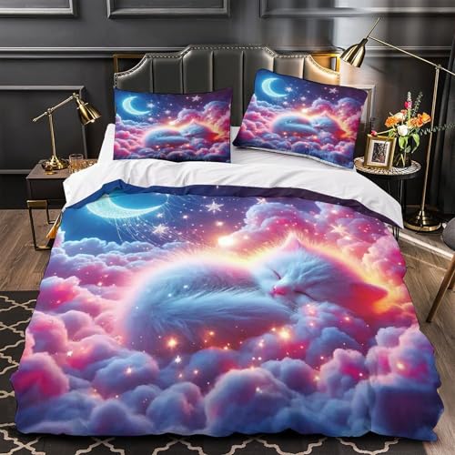 TDSNKAVHB Katze3D-Druck Bett-Set Raumdekoration Weiche Mikrofaser Nettes HaustierVerstecktem Reißverschluss Und Kissenbezügen Für Jungen Und MädchenDouble（200x200cm） von TDSNKAVHB