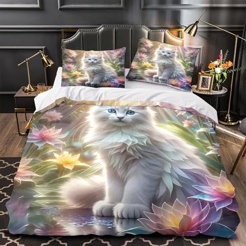 TDSNKAVHB Katze3D-Druck Bett-Set Raumdekoration Weiche Mikrofaser Nettes HaustierVerstecktem Reißverschluss Und Kissenbezügen Für Jungen Und MädchenSuper King（260x220cm） von TDSNKAVHB