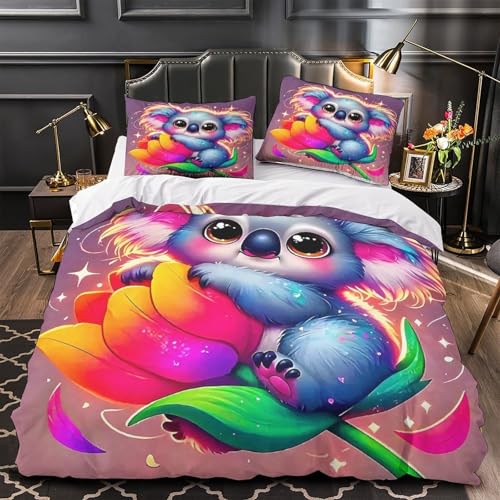 TDSNKAVHB Koala3D-Druck Bett-Set Raumdekoration Mikrofaser Mit niedlichVerstecktem Reißverschluss Und Kissenbezügen Für Teenager KinderKing（220x240cm） von TDSNKAVHB