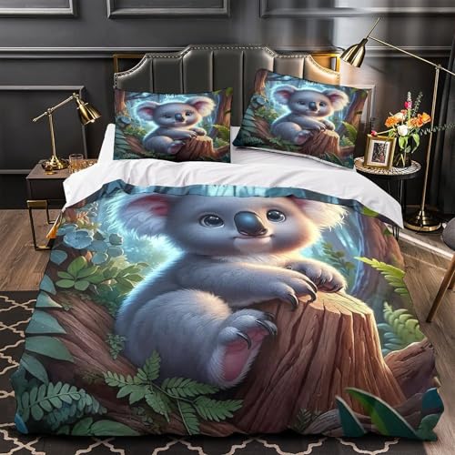 TDSNKAVHB Koala3D-Druck Bett-Set Raumdekoration Mikrofaser Mit niedlichVerstecktem Reißverschluss Und Kissenbezug Für Kinder ErwachseneSingle（140x200cm） von TDSNKAVHB