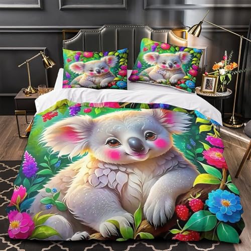 TDSNKAVHB Koala3D-Druck Bett-Set Raumdekoration Weiche Mikrofaser niedlichVerstecktem Reißverschluss Und Kissenhüllen Für Jungen Und MädchenKing（220x240cm） von TDSNKAVHB