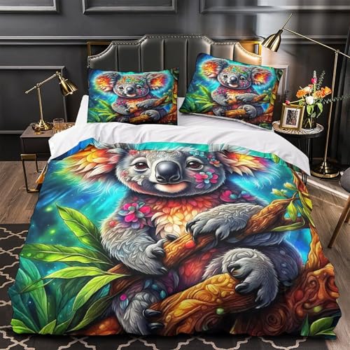 TDSNKAVHB Koala3D-Druck Bettdeckenbezug Bettwaren-Set Mikrofaser Mit GraffitiVerstecktem Reißverschluss Und Kissenhüllen Für Jungen Und MädchenDouble（200x200cm） von TDSNKAVHB
