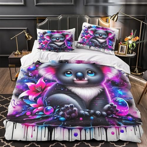 TDSNKAVHB Koala3D-Druck Bettdeckenbezug Raumdekoration Mikrofaser Mit niedlichVerstecktem Reißverschluss Und Kissenbezug Für Kinder ErwachseneKing（220x240cm） von TDSNKAVHB