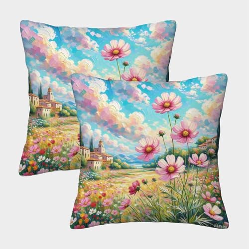 TDSNKAVHB Kosmos 3D Printed Pillowcase Decorative Square Cushion Blumen Standard Pillowcase Set of 2 for Home Bed Living Room Sofa 50x50cm von TDSNKAVHB