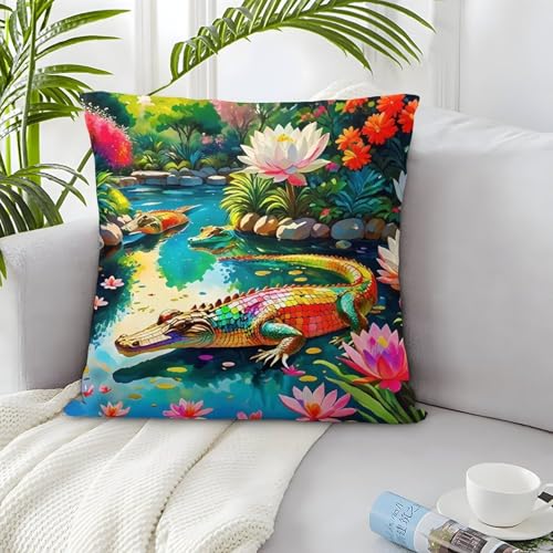 TDSNKAVHB Krokodil 3D-druckte Kissen Hülle Wohnaccessoire Quadratkissen Blumen Standard-Kissenhüllenset Aus 2 Für Zuhause Bett Wohnzimmer Sofa 40x40cm von TDSNKAVHB