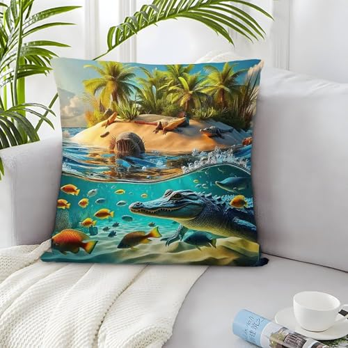 TDSNKAVHB Krokodil 3D-druckte Kissenhülle Wohnaccessoire Quadratkissen Lakeside Kissenbezugsset Aus 2 Für Zuhause Bett Wohnzimmer Sofa 40x40cm von TDSNKAVHB
