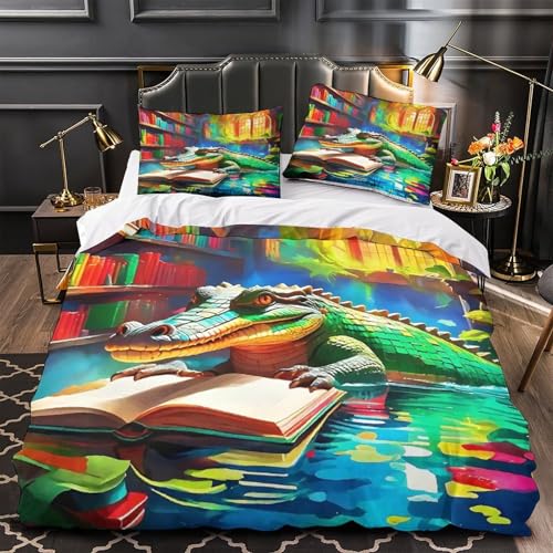 TDSNKAVHB Krokodil3D-Druck Bett-Set Raumdekoration Mikrofaser Mit FantasieVerstecktem Reißverschluss Und Kissenhüllen Für Jungen Und MädchenKing（220x240cm） von TDSNKAVHB