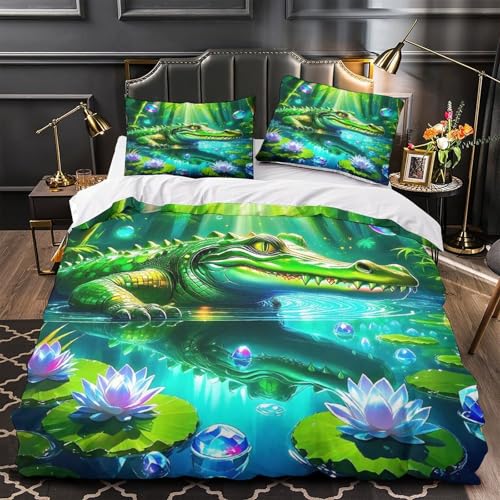 TDSNKAVHB Krokodil3D-Druck Bett-Set Raumdekoration Mikrofaser Mit WaldVerstecktem Reißverschluss Und Kissenhüllen Für Kinder ErwachseneSuper King（260x220cm） von TDSNKAVHB