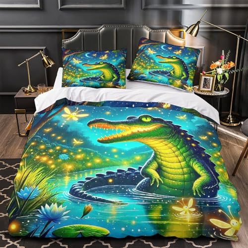 TDSNKAVHB Krokodil3D-Druck Bett-Set Raumdekoration Weiche Mikrofaser MondVerstecktem Reißverschluss Und Kissenhüllen Für Jungen Und MädchenDouble（200x200cm） von TDSNKAVHB