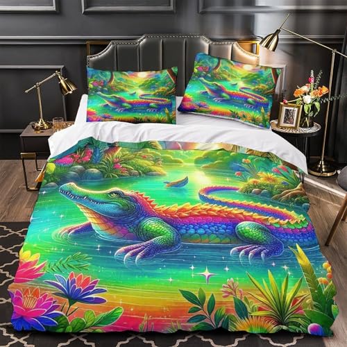 TDSNKAVHB Krokodil3D-Druck Bett-Set Raumdekoration Weiche Mikrofaser WaldVerstecktem Reißverschluss Und Kissenbezügen Für Jungen Und MädchenDouble（200x200cm） von TDSNKAVHB