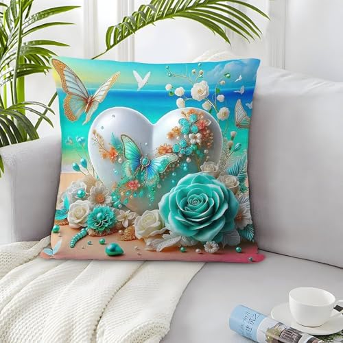 TDSNKAVHB Liebe Blumen 3D-druckter Kissenbezug Wohnaccessoire Quadratkissen romantisch Kissenbezugsset Aus 2 Für Zuhause Bett Wohnzimmer Sofa 40x40cm von TDSNKAVHB