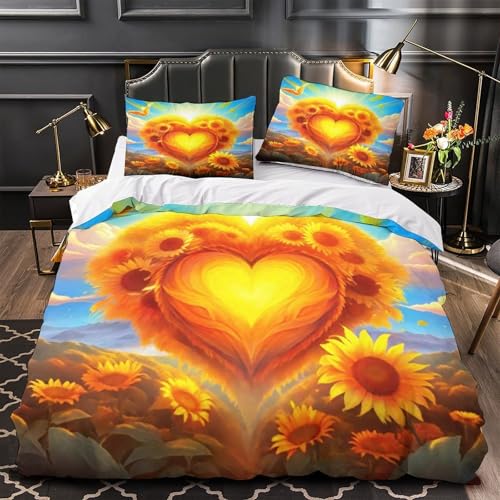TDSNKAVHB Liebe Blumen3D-Druck Bett-Set Raumdekoration Mikrofaser Mit romantischVerstecktem Reißverschluss Und Kissenbezügen Für Jungen Und MädchenDouble（200x200cm） von TDSNKAVHB