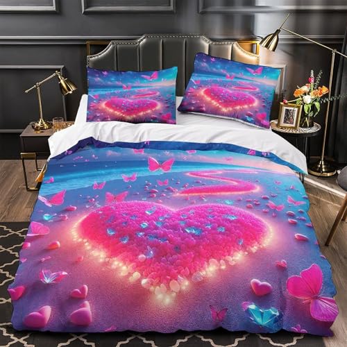 TDSNKAVHB Liebe Blumen3D-Druck Bett-Set Raumdekoration Mikrofaser Mit romantischVerstecktem Reißverschluss Und Kissenbezug Für Jungen Und MädchenKing（220x240cm） von TDSNKAVHB