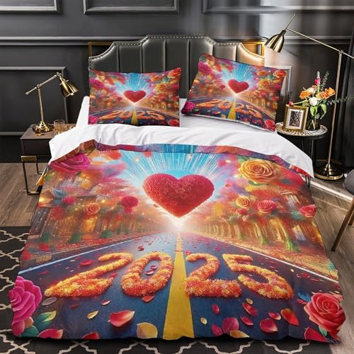 TDSNKAVHB Liebe Blumen3D-Druck Bett-Set Raumdekoration Mikrofaser Mit romantischVerstecktem Reißverschluss Und Kissenbezug Für Jungen Und MädchenSuper King（260x220cm） von TDSNKAVHB