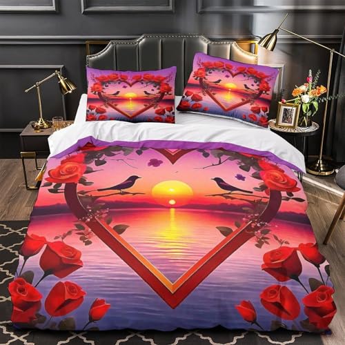 TDSNKAVHB Liebe Blumen3D-Druck Bett-Set Raumdekoration Weiche Mikrofaser romantischVerstecktem Reißverschluss Und Kissenbezügen Für Jungen Und MädchenDouble（200x200cm） von TDSNKAVHB