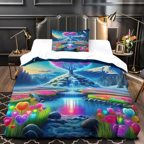 TDSNKAVHB Liebe Blumen3D-Druck Bettdeckenbezug Bettwaren-Set Mikrofaser Mit romantischVerstecktem Reißverschluss Und Kissenbezügen Für Kinder ErwachseneSingle（135x200cm） von TDSNKAVHB