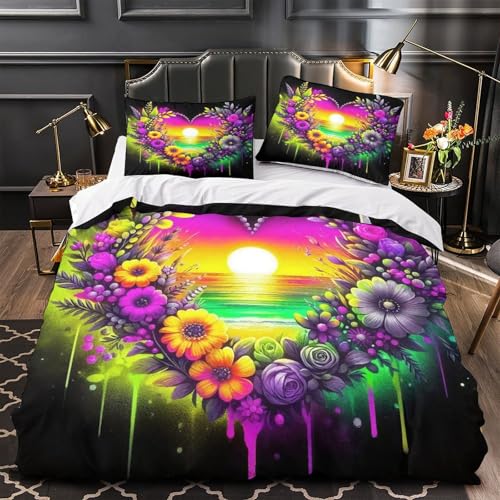 TDSNKAVHB Liebe Blumen3D-Druck Bettdeckenbezug Bettwaren-Set Mikrofaser Mit romantischVerstecktem Reißverschluss Und Kissenbezug Für Teenager KinderSuper King（260x220cm） von TDSNKAVHB