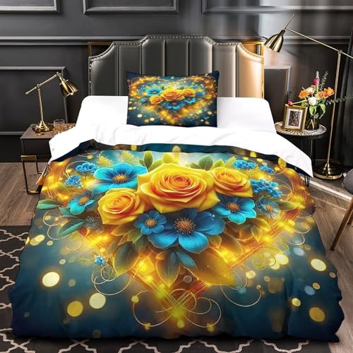 TDSNKAVHB Liebe Blumen3D-Druck Bettdeckenbezug Bettwaren-Set Mikrofaser Mit romantischVerstecktem Reißverschluss Und Kissenhüllen Für Kinder ErwachseneSingle（135x200cm） von TDSNKAVHB