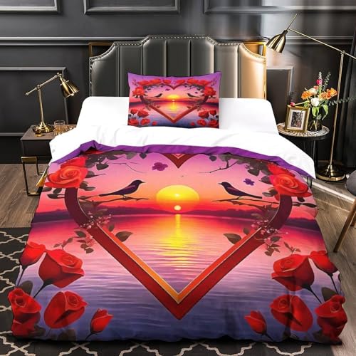TDSNKAVHB Liebe Blumen3D-Druck Bettdeckenbezug Raumdekoration Mikrofaser Mit romantischVerstecktem Reißverschluss Und Kissenbezug Für Jungen Und MädchenSingle（135x200cm） von TDSNKAVHB