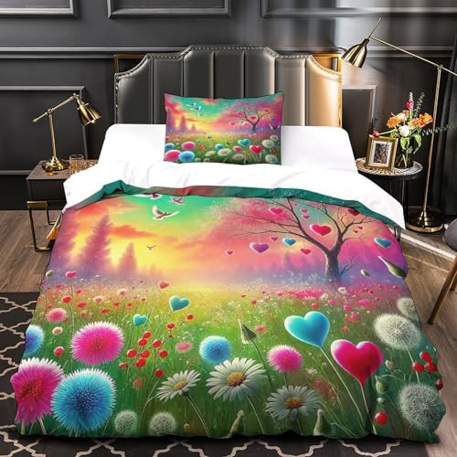 TDSNKAVHB Liebe Blumen3D-Druck Bettdeckenbezug Raumdekoration Mikrofaser Mit romantischVerstecktem Reißverschluss Und Kissenbezug Für Kinder ErwachseneSingle（135x200cm） von TDSNKAVHB