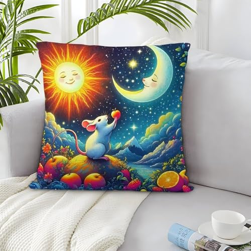 TDSNKAVHB Maus 3D-druckte Kissenhülle Wohnaccessoire Quadratkissen Sun and Mond Festivitätsdekoration Geschenkset Aus 2 Für Zuhause Bett Wohnzimmer Sofa 50x50cm von TDSNKAVHB