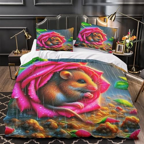 TDSNKAVHB Maus3D-Druck Bett-Set Raumdekoration Mikrofaser Mit BlütenblattVerstecktem Reißverschluss Und Kissenbezug Für Teenager KinderDouble（200x200cm） von TDSNKAVHB