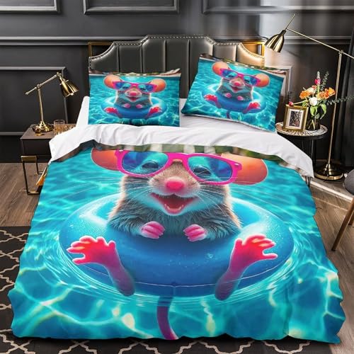 TDSNKAVHB Maus3D-Druck Bett-Set Raumdekoration Mikrofaser Mit SchwimmenVerstecktem Reißverschluss Und Kissenhüllen Für Jungen Und MädchenSuper King（260x220cm） von TDSNKAVHB