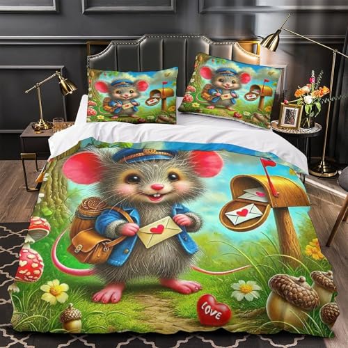 TDSNKAVHB Maus3D-Druck Bett-Set Raumdekoration Weiche Mikrofaser niedlichVerstecktem Reißverschluss Und Kissenbezügen Für Kinder ErwachseneKing（220x240cm） von TDSNKAVHB
