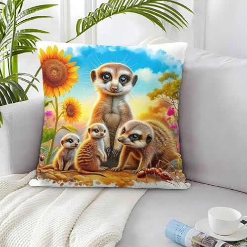 TDSNKAVHB Meerkat 3D-druckte Kissenhülle Wohnaccessoire Quadratkissen SunBlumen Festivitätsdekoration Geschenkset Aus 2 Für Zuhause Bett Wohnzimmer Sofa 45x45cm von TDSNKAVHB