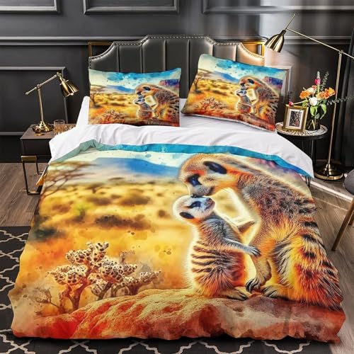 TDSNKAVHB Meerkat3D-Druck Bett-Set Raumdekoration Weiche Mikrofaser WüsteVerstecktem Reißverschluss Und Kissenhüllen Für Teenager KinderSingle（140x200cm） von TDSNKAVHB