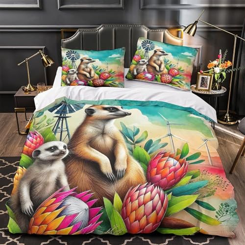 TDSNKAVHB Meerkat3D-Druck Bettdeckenbezug Bettwaren-Set Weiche Mikrofaser BlumenVerstecktem Reißverschluss Und Kissenhüllen Für Jungen Und MädchenSingle（140x200cm） von TDSNKAVHB
