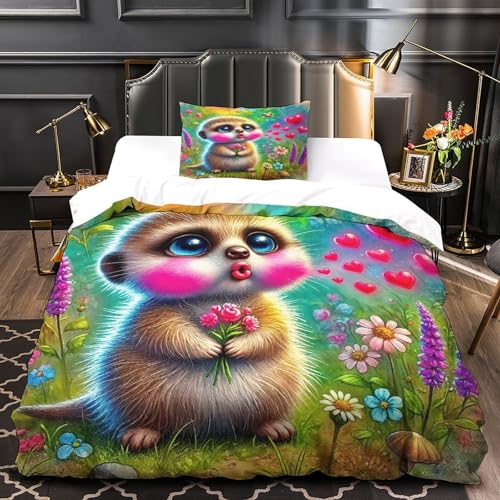 TDSNKAVHB Meerkat3D-Druck Bettdeckenbezug Raumdekoration Mikrofaser Mit lustigVerstecktem Reißverschluss Und Kissenbezügen Für Jungen Und MädchenSingle（135x200cm） von TDSNKAVHB