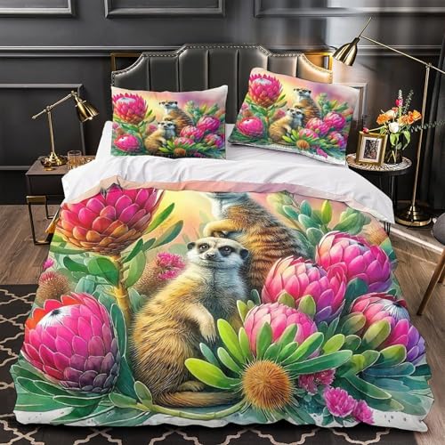 TDSNKAVHB Meerkat3D-Druck Bettdeckenbezug Raumdekoration Weiche Mikrofaser BlumenVerstecktem Reißverschluss Und Kissenbezügen Für Jungen Und MädchenDouble（200x200cm） von TDSNKAVHB