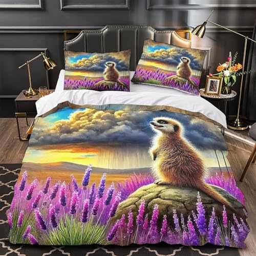 TDSNKAVHB Meerkat3D-Druck Bettdeckenbezug Raumdekoration Weiche Mikrofaser LavendelVerstecktem Reißverschluss Und Kissenhüllen Für Jungen Und MädchenSuper King（260x220cm） von TDSNKAVHB