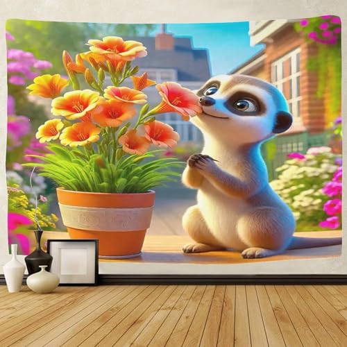 TDSNKAVHB Meerkat3D-Wandteppich Für Jungen Und Jugendliche Blumenfür Schlafzimmer Decor Ästhetik Hintergrund Für Wohnzimmer180cmx230cm von TDSNKAVHB
