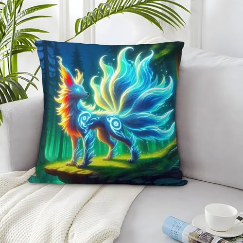 TDSNKAVHB Neun-Schwanz-Fuchs 3D-druckter Kissenbezug Dekoratives Quadratkissen Fantasie Kissenbezugsset Aus 2 Für Zuhause Bett Wohnzimmer Sofa 50x50cm von TDSNKAVHB