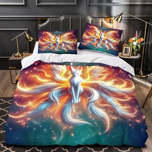 TDSNKAVHB Neun-Schwanz-Fuchs3D-Druck Bett-Set Raumdekoration Mikrofaser Mit FantasieVerstecktem Reißverschluss Und Kissenbezügen Für Jungen Und MädchenKing（220x240cm） von TDSNKAVHB