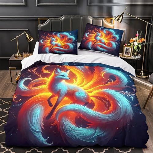 TDSNKAVHB Neun-Schwanz-Fuchs3D-Druck Bett-Set Raumdekoration Mikrofaser Mit FantasieVerstecktem Reißverschluss Und Kissenbezug Für Jungen Und MädchenDouble（200x200cm） von TDSNKAVHB