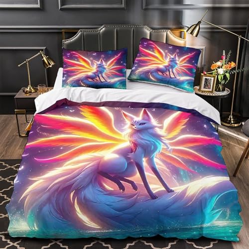 TDSNKAVHB Neun-Schwanz-Fuchs3D-Druck Bett-Set Raumdekoration Mikrofaser Mit FantasieVerstecktem Reißverschluss Und Kissenhüllen Für Jungen Und MädchenKing（220x240cm） von TDSNKAVHB