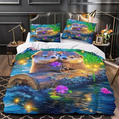 TDSNKAVHB Otter3D-Druck Bett-Set Raumdekoration Mikrofaser Mit niedlichVerstecktem Reißverschluss Und Kissenhüllen Für Jungen Und MädchenSuper King（260x220cm） von TDSNKAVHB