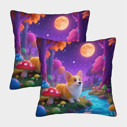 TDSNKAVHB Pembroke Walisischer Corgi 3D Printed Pillow Case Decorative Square Cushion niedlich Haustier Cushion Cover Set of 2 Case Set for Couch Sofa Bedroom Living Room 45x45cm von TDSNKAVHB