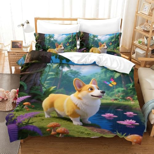 TDSNKAVHB Pembroke Walisischer Corgi3D Printing Bed Set Bedding Set Microfiber Soft niedlich HaustierHidden Zipper and Pillowcases for Teen KidsDouble（200x200cm） von TDSNKAVHB
