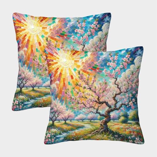 TDSNKAVHB Pfirsichblüte 3D Printed Throw Pillow Decorative Square Cushion Blumen Standard Pillowcase Set of 2 Case Set for Couch Sofa Bedroom Living Room 45x45cm von TDSNKAVHB