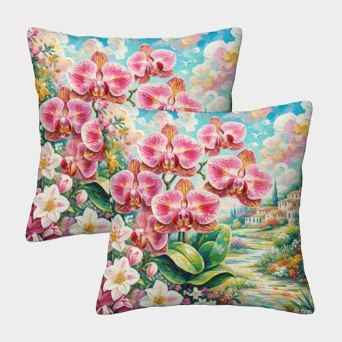 TDSNKAVHB Phalaenopsis Orchidee 3D Printed Throw Pillow Home Decorative Square Cushion Blumen Standard Pillowcase Set of 2 Case Set for Couch Sofa Bedroom Living Room 40x40cm von TDSNKAVHB