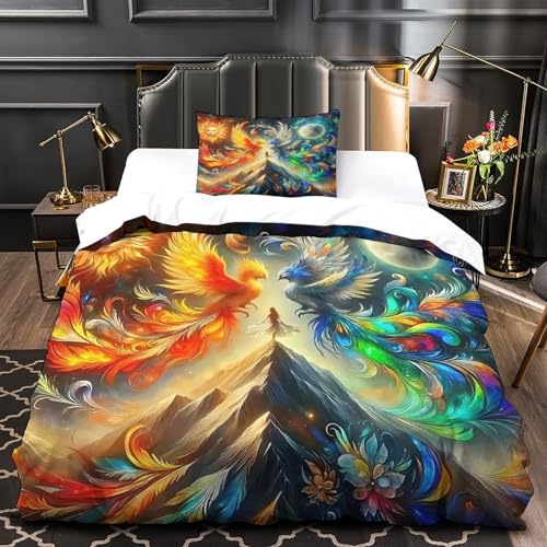 TDSNKAVHB Phoenix3D-Druck Bett-Set Raumdekoration Mikrofaser Mit FantasieVerstecktem Reißverschluss Und Kissenhüllen Für Jungen Und MädchenSingle（135x200cm） von TDSNKAVHB